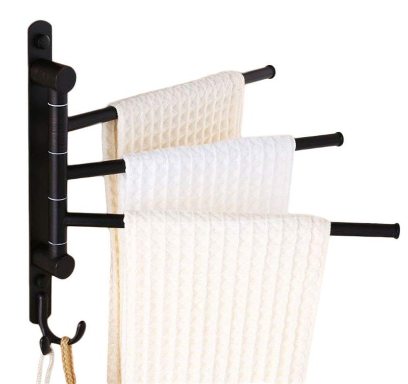 ELLO&ALLO Oil Rubbed Bronze Swing Out Towel Racks for Bathroom Holder Wall Mounted Towel Bars with Hooks 3-Arm - Image 1